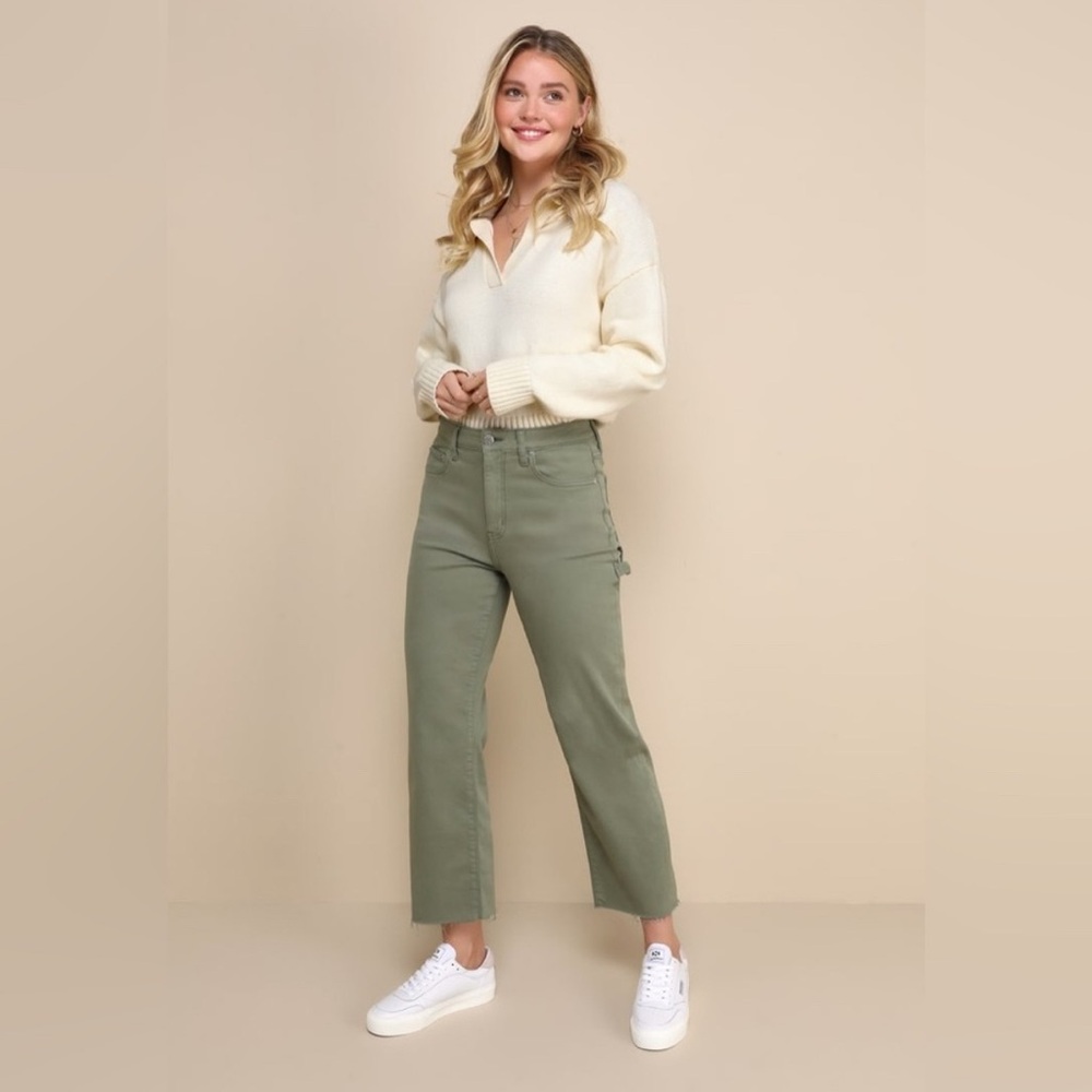 DAZE DENIM Sundaze Olive Green High Rise Cropped Utility Jeans